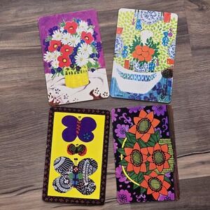 4 Lg 70s Colorful Flower Power Floral Cardboard Postcards Counterpoint Decor 8"